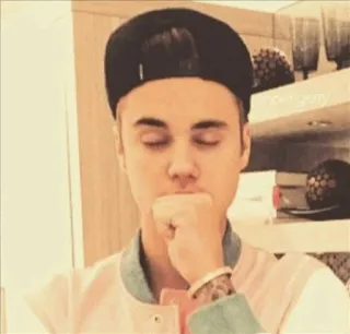 😑 Justin Bieber 歌手, 男性, 有名人, ポップスター, 目を閉じている, 帽子 telegram sticker