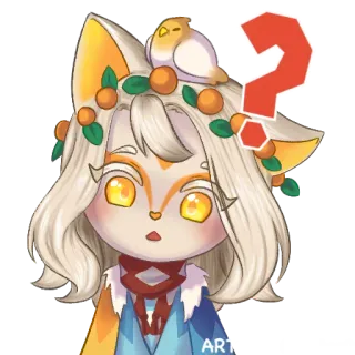 ❓ zorro, pájaro, lindo, signo de interrogación, naranja, anime telegram sticker