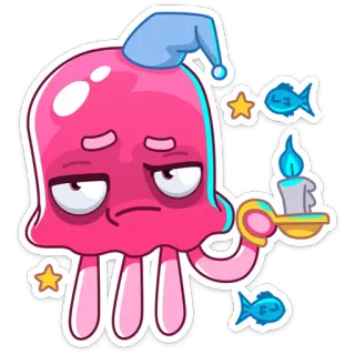 😴 jellyfish, sleepy, candle, fish, cartoon, night, stars telegram sticker
