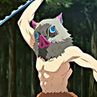 👺 Inosuke Hashibira Demon Slayer Anime, Demon Slayer, Inosuke, Manga, Épée, Masque de sanglier, Personnage animé telegram sticker