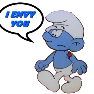 😜 Smurf I ENVY YOU puffo, invidia, cartone animato, triste telegram sticker