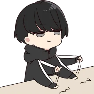 😤 Estilo anime, Personaje, Sentado, Aburrido, Pelo negro whatsapp sticker