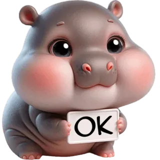 👌 OK ippopotamo, carino, animale, ok, positivo, cartone animato telegram sticker