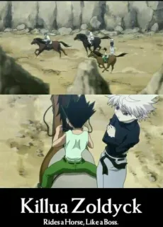 😎 Killua Zoldyck Killua Zoldyck Rides a Horse, Like a Boss. anime, horse, character, killua zoldyck telegram sticker