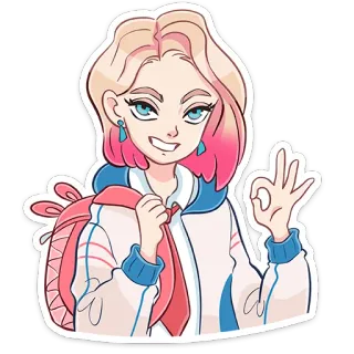 👌 perempuan, anime, kartun, gestur ok, rambut merah muda telegram sticker