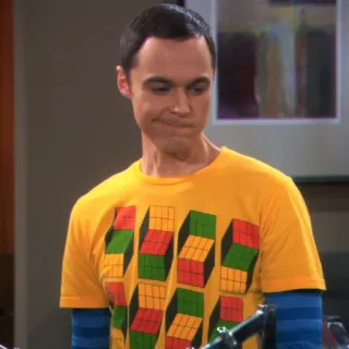 🤔 Sheldon Cooper The Big Bang Theory Sheldon Cooper, The Big Bang Theory, TV show, Rubik's Cube, yellow shirt, character telegram sticker