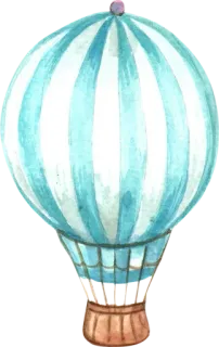 🚀 Heißluftballon, Ballon, Aquarell, Luftballon, Blau, Reise, Korb whatsapp sticker