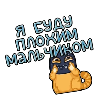 😊 Я БУДУ ПЛОХИМ МАЛЬЧИКОМ cat, animal, ski mask, bad, boy whatsapp sticker