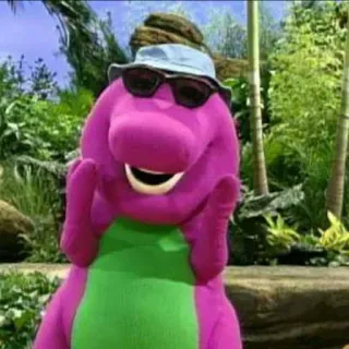 😉 Barney Barney & Friends dinosaurio, morado, gafas de sol, dibujos animados, sombrero whatsapp sticker
