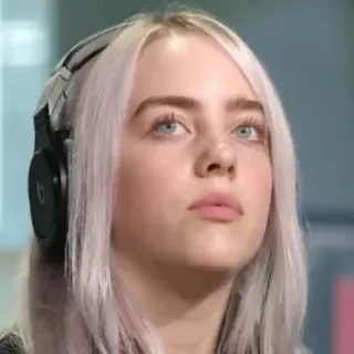 💧 Billie Eilish บิลลี ไอลิช, นักร้อง, ภาพถ่ายบุคคล, หูฟัง, เพลง telegram sticker