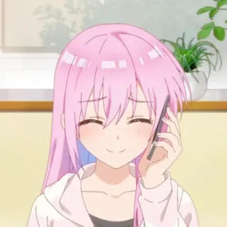🫐 anime, rambut pink, kartun, telepon, senyum, gadis whatsapp sticker