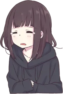 😭 chica anime, triste, llorando, emocional, sudadera con capucha, dibujos animados, pegatina telegram sticker