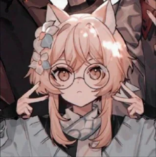 ✌️ anime, cat ears, cute, character, glasses whatsapp sticker