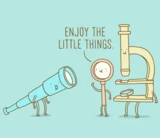 🐣 ENJOY THE LITTLE THINGS. Mikroskop, Teleskop, Lupe, Wissenschaft, Spaß, Kleinigkeiten, Cartoon, süß whatsapp sticker