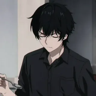 🕳 Anime, Chico, Comiendo, Pelo Negro, Casual whatsapp sticker