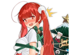 😡 Merry Christmas anime, natal, kartun, gadis, rambut merah, tersipu telegram sticker