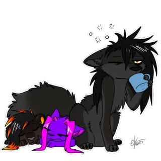 😴 lobo, dormindo, cansado, café, animal, desenho animado, fofo telegram sticker