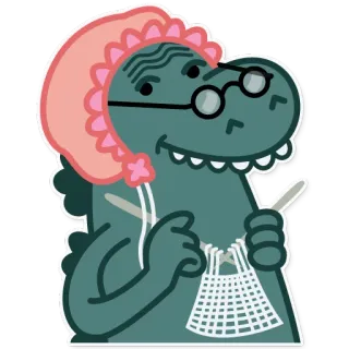 😏 dinosaur, grandma, knitting, cute, funny, cartoon telegram sticker