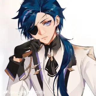 🔲 @FUSKAGRDND@gmail アニメ, 漫画, イラスト, キャラクター, 白髪, 青髪, 眼帯 telegram sticker