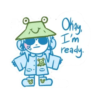 🎸 Okay, I'm ready. süß, Frosch, Hut, Schlafanzug, bereit telegram sticker