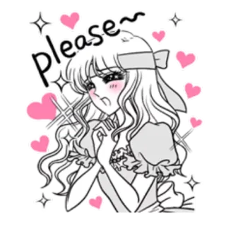 🙏 please~ cartoon, anime, pleading, hearts, request telegram sticker