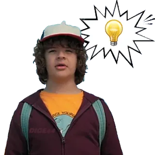 💡 Dustin Henderson Stranger Things Dustin, Stranger Things, lightbulb, idea, thinking, Netflix, character telegram sticker