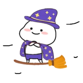 🧚‍♀️ Zauberer, Cartoon, Magie, Besen, Hut, Sterne, Umhang telegram sticker