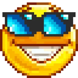 😎 絵文字, サングラス, クール, 笑顔, ドット絵, 黄色 telegram sticker
