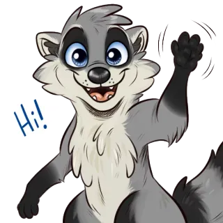 😃 Hi! raccoon, animal, cartoon, greeting, friendly, hi whatsapp sticker
