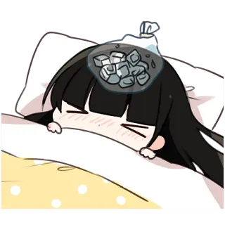 🤕 Anime, Chory, Lód, Łóżko, Słodki whatsapp sticker