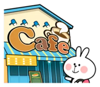 ☕ Cafe Café, Coffee Shop, Kaninchen, Cartoon, Restaurant whatsapp sticker