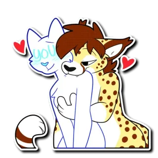 👅 you furry, feline, cheetah, hug, romance, love, hearts, cuddle, anthropomorphic, cute telegram sticker