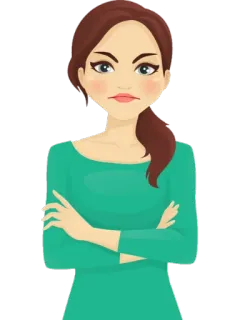 😠 Frau, Cartoon, wütend, ernst, verschränkte Arme, Gesichtsausdruck whatsapp sticker