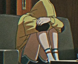 😣 chica anime, triste, deprimida, solo/a, sudadera con capucha telegram sticker