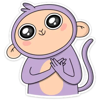 ☺️ monyet, binatang, kartun, imut, stiker, ungu whatsapp sticker