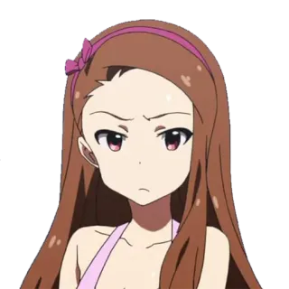 😒 Anime, Gadis, Merah muda, Rambut, Bando, Serius telegram sticker