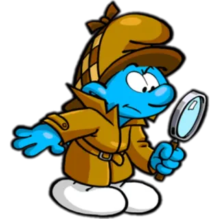 🔎 Detective Smurf สเมิร์ฟ, นักสืบ, แว่นขยาย, การ์ตูน, นักสืบสวน whatsapp sticker