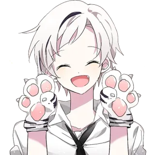 😸 Anime, Garçon, Mignon, Sourire, Cheveux blancs, Pattes de tigre telegram sticker