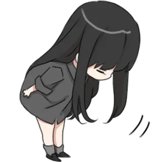 😩 Anime, Mädchen, Verbeugung, Chibi, Cartoon, Figur, Traurig telegram sticker