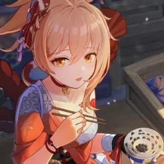 🎇 Yoimiya Genshin Impact Anime, Gioco, Genshin Impact, Yoimiya, Personaggio, Carino, Mangiare telegram sticker
