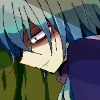 💙 Anime, Manga, Pixel art, Personaggio, capelli blu, stanco/a, espressione whatsapp sticker
