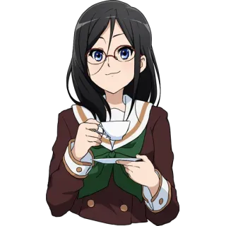☕️ anime, girl, glasses, tea, character, cute, cartoon telegram sticker