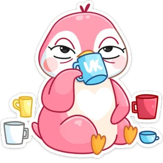 ☕️ VK penguin, drinking, tea, coffee, cute, cartoon telegram sticker
