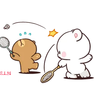 🏸 orso, badminton, sport, carino, cartone animato, animale telegram sticker