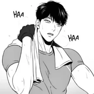 💸 HAA HAA Mann, Schweiß, Handtuch, Fitness, männlich, Cartoon telegram sticker