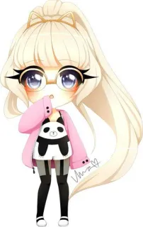 😯 ちび, アニメ, かわいい, 漫画, 女の子, 可愛い, パンダ, メガネ telegram sticker