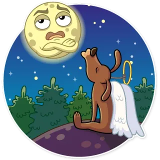 🌕 moon, dog, wings, night, stars, forest, sad whatsapp sticker