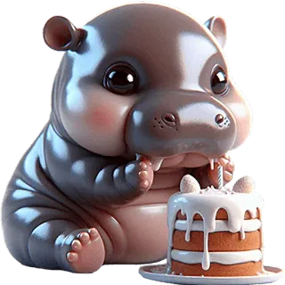 🎂 カバ, ケーキ, 誕生日, 動物, かわいい, 漫画 whatsapp sticker