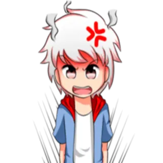 😡 cartoon, angry, anime, red, white hair, exclamation telegram sticker