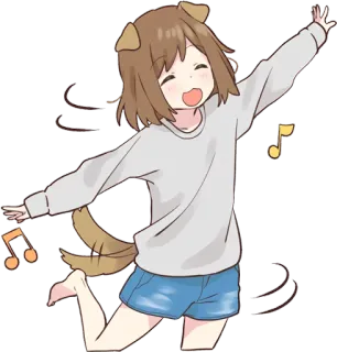 🎶 Anime, Niedlich, Hund, Ohren, Schwanz, Tanzen whatsapp sticker